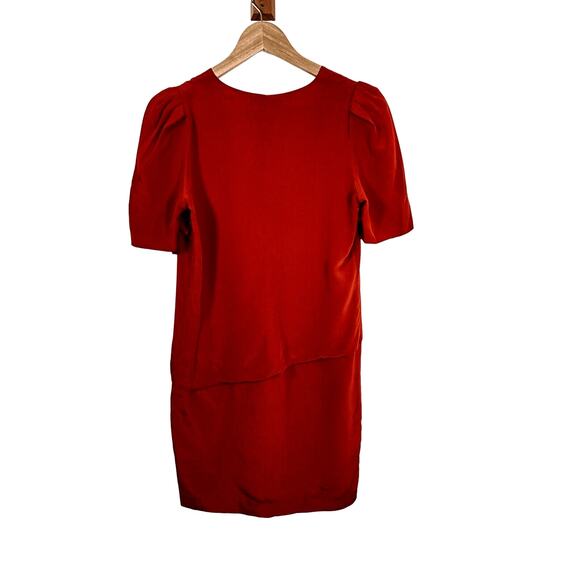 Maje Red Silk Dress Mini Sheathe Woman’s Medium EUC Holiday Chic Parisian Cherry - Picture 2 of 16